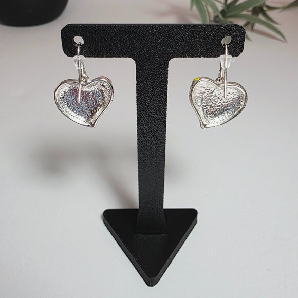 Colorful Enamel Heart Dangle Earrings - Silver Tone - Picture 5 of 8